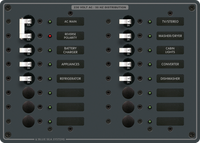 14-position 230V AC 16A electrical distribution panel with breakers and backlit circuit labels
