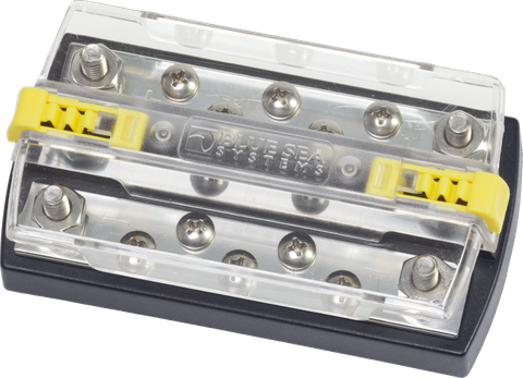 Blue Sea 150A DualBus Plus busbar with 5/16 inch studs and clear snap-on polycarbonate cover