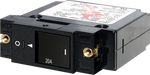 Blue Sea A-Series 20A single-pole flat rocker circuit breaker with black actuator and mounting holes
