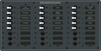 Blue Sea 24-position 230V AC distribution panel with 8A circuit breakers and status LEDs