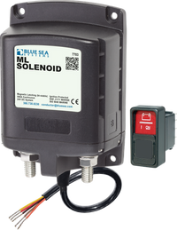 Blue Sea 24V 500A ML Series magnetic latching solenoid with remote control rocker switch