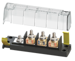 Blue Sea 3-circuit MRBF fuse block with common negative terminal and clear insulating cover BS-5196B