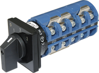 Blue Sea 3-position rotary AC source selector switch with black knob and blue heavy-duty screw terminals