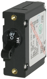 Blue Sea A-Series 30A single-pole toggle circuit breaker in black BS-7220B