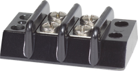 Blue Sea 30A 2-circuit terminal block with black housing and screw terminals