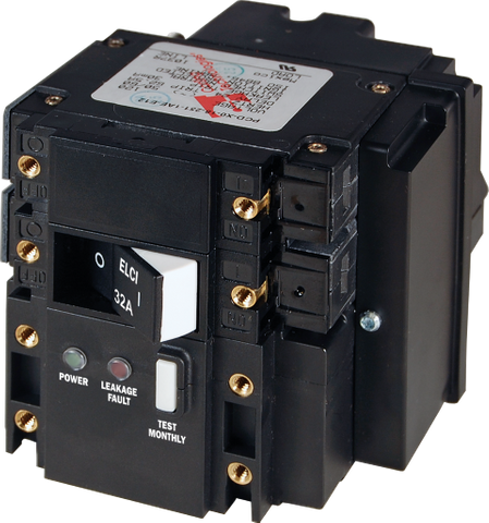 Blue Sea 32A 2-pole equipment leakage circuit interrupter with power and fault indicators