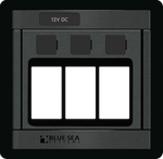 Front view of black Blue Sea Systems 3-switch blank panel for ML-Contura switches with backlit label areas