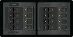 Blue Sea Panel 360 8-position 12V distribution panel with circuit breakers and illuminated labels
