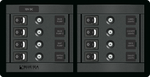 Blue Sea 360 Series 8-position horizontal distribution panel with rocker switches and 10A breakers