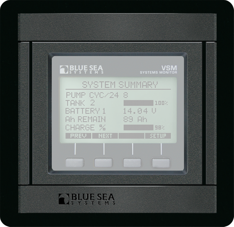 Front view of Blue Sea VSM 422 monitor within a black 360 Panel System mounting module