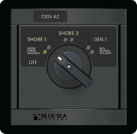 Blue Sea 360 rotary AC source selector switch panel with 230V 30A rating and LED indicators