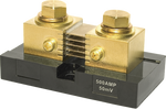 Blue Sea 500A 50mV DC shunt with brass terminal blocks and ammeter sense terminals on insulated base
