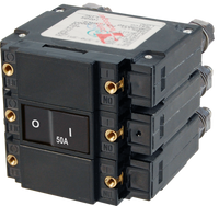 Blue Sea C-Series triple-pole 50A AC circuit breaker with flat black rocker switch