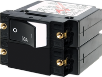 Blue Sea A-Series 50A double-pole circuit breaker with white raised rocker switch