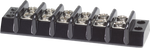 Six circuit 30A terminal block with black insulated base and twelve screw terminals