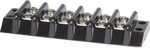 Black 6 circuit terminal block with 12 screw terminals and raised barriers for circuit isolation