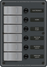 Slate grey 6-position marine fused switch panel with rocker switches and fuse holders