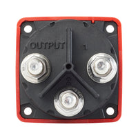 Rear view of battery switch showing three tinned copper terminal studs