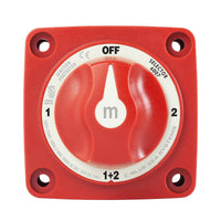Red 4-position battery selector switch with Off, 1, 2, and 1+2 settings