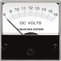 Analogue 8-16V DC micro voltmeter with white face and black bezel
