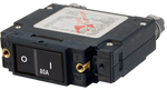 Blue Sea 80A single-pole C-Series circuit breaker with black flat rocker switch and clear markings