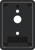 Front view of a slate gray A-Series single pole circuit breaker panel blank with mounting holes and label space