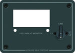 Front view of Blue Sea 120/240V AC digital meter panel with rotary selector switch and display cutout