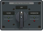 AC rotary source selector panel with shore and generator positions and LED polarity indicators