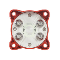 Rear view of dual circuit battery switch showing four tinned copper terminal studs