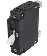 Blue Sea C-Series double-pole toggle circuit breaker with white switch and rear stud terminals