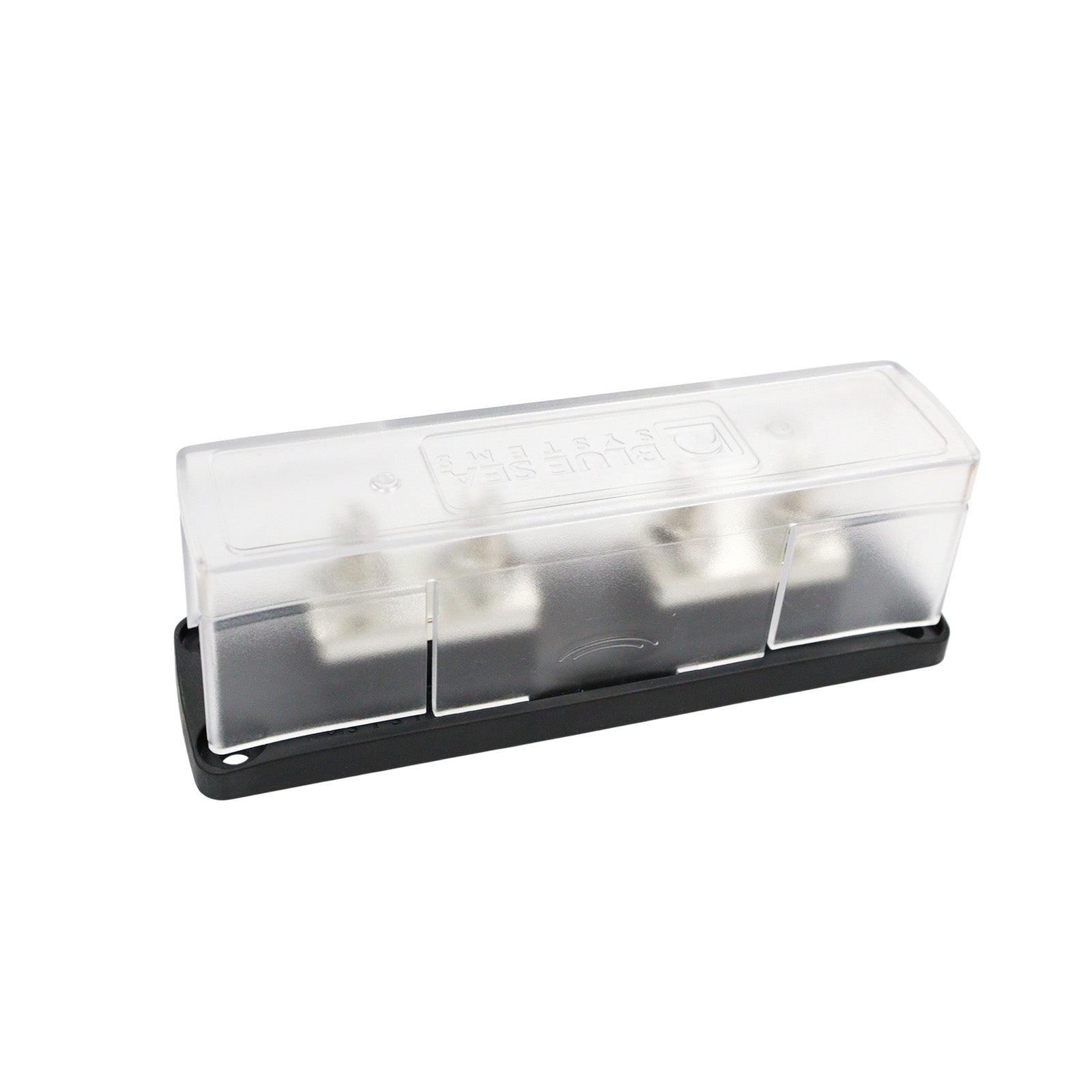 Blue Sea Class T fuse block holder with clear insulating cover and black base
