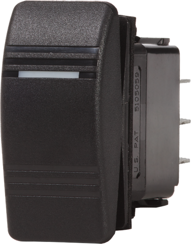 Black DPDT rocker switch for panel mounting with moisture-resistant seal