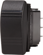 Black Blue Sea Contura DPST rocker switch with textured actuator and rear mounting housing