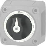 Black replacement knob with white pointer and m logo for Blue Sea M-Series battery switch