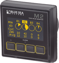 Blue Sea M2 digital bilge monitor with bright organic LED display showing status for four bilge pumps