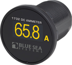 Blue Sea Mini OLED ammeter showing a 65.8 Amp reading on a high-contrast display
