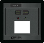 Front view of Blue Sea Panel 360 DIN mount blank with AC Main and Reverse Polarity indicators