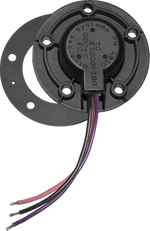 Blue Sea ultrasonic petrol tank sender with 5-hole mounting pattern, sealing gasket and three-wire harness