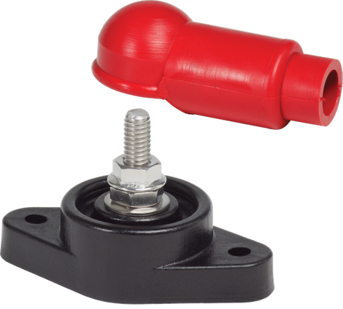 Blue Sea power post cable connector with 5/16 inch stainless steel stud and red insulating boot