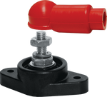 Single 1/4 inch stainless steel power post with red insulator boot and black PBT base