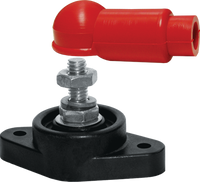 Single 1/4 inch stainless steel power post with red insulator boot and black PBT base