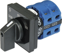 Blue Sea rotary source selector switch with Shore, Off and Gen positions for marine AC power management
