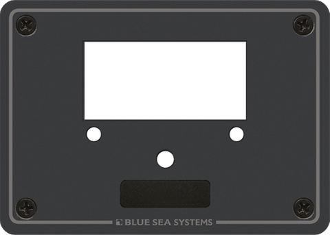Black Blue Sea single panel meter blank with rectangular cutout and four corner mounting screws