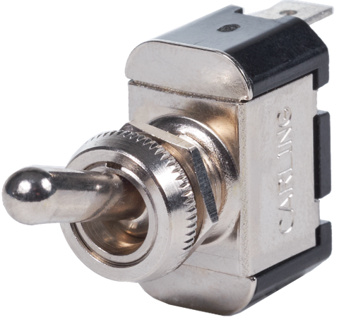 Single-pole single-throw toggle switch with nickel-plated brass body and threaded mounting neck