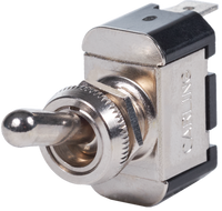 Single-pole single-throw toggle switch with nickel-plated brass body and threaded mounting neck