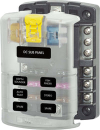 Blue Sea ST Blade 6-circuit fuse block with clear cover, negative bus and identification labels