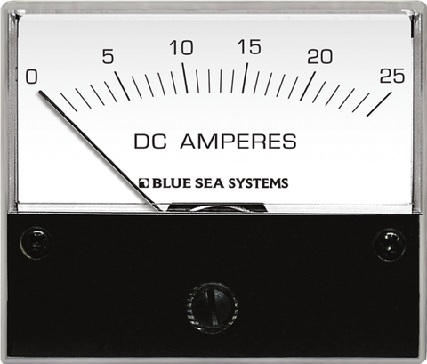 Analogue DC ammeter with 0 to 25 Amp scale for marine and automotive use