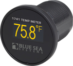 Blue Sea Systems Mini OLED temperature meter with yellow digital display and threaded mounting body