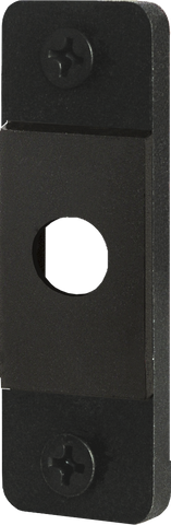 Black rectangular panel adapter for thermal circuit breakers with mounting screws and central D-shaped cutout