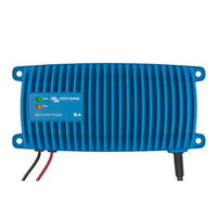 Top view of the blue ribbed aluminium enclosure with LED indicators and Bluetooth logo